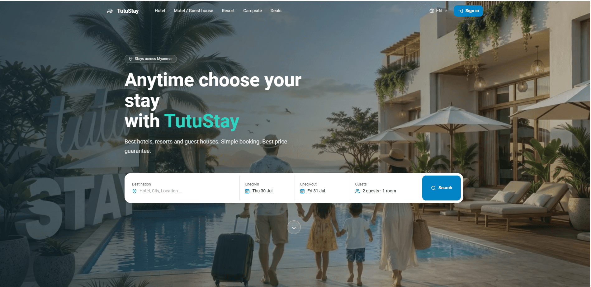 The TutuStay website — book a place to stay anywhere in Myanmar